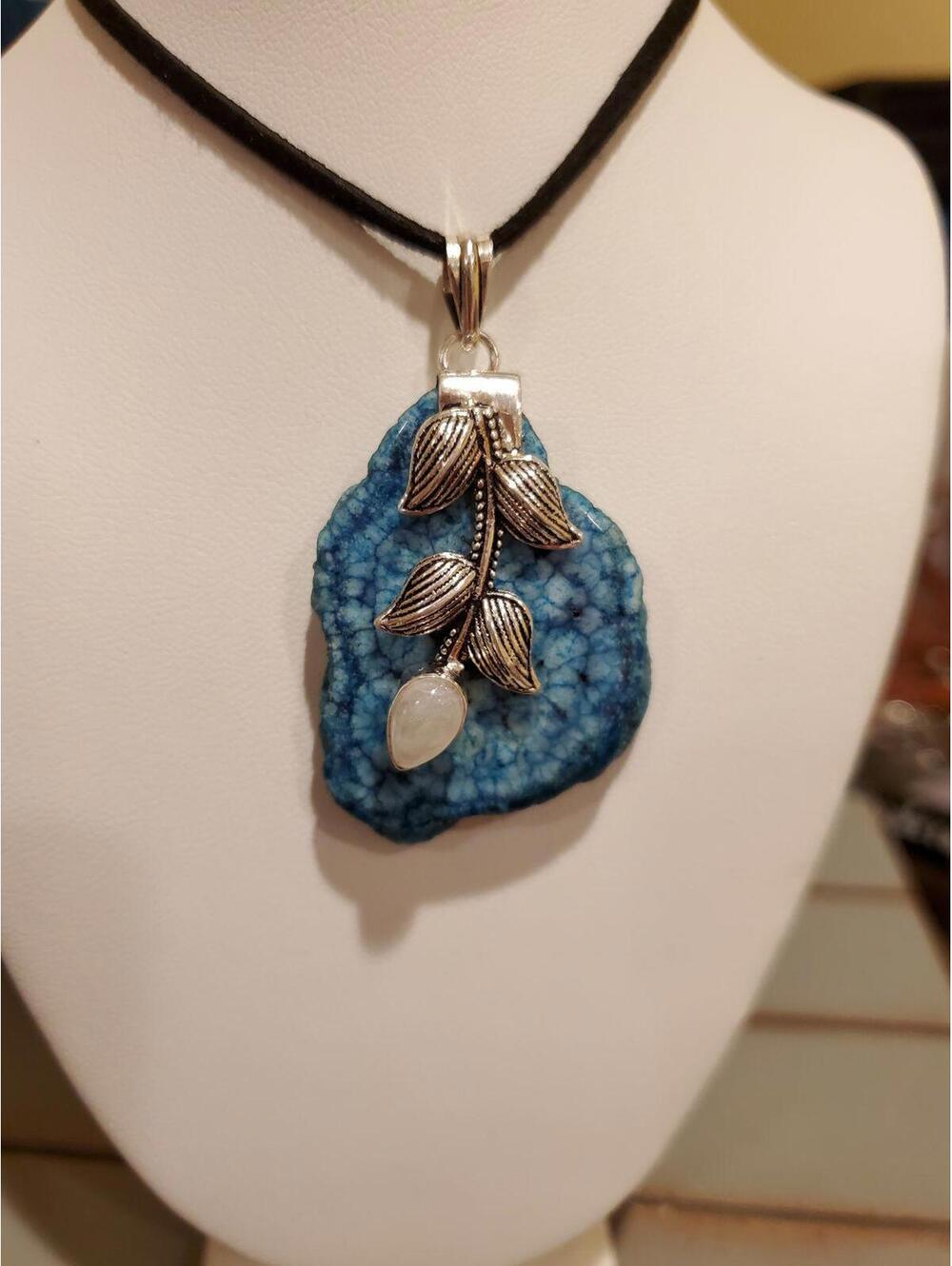 Blue solar quartz flower Necklace